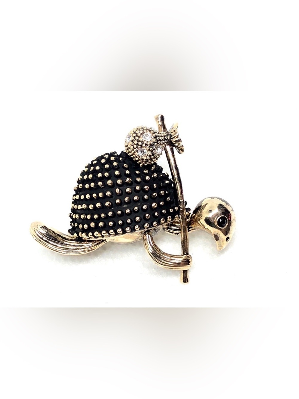Turtle Brooch with Black Crystal Shell - Stylish Accent Pin Brooch